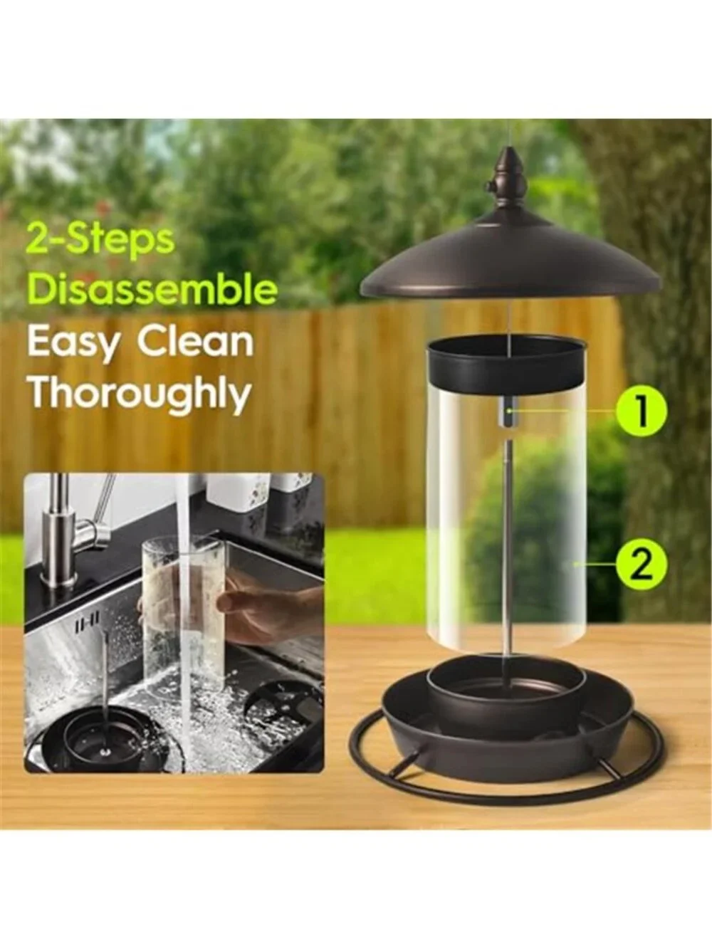 New Pack of 2 - Metal Roof Bird Feeder for Backyard Birds, Bronze